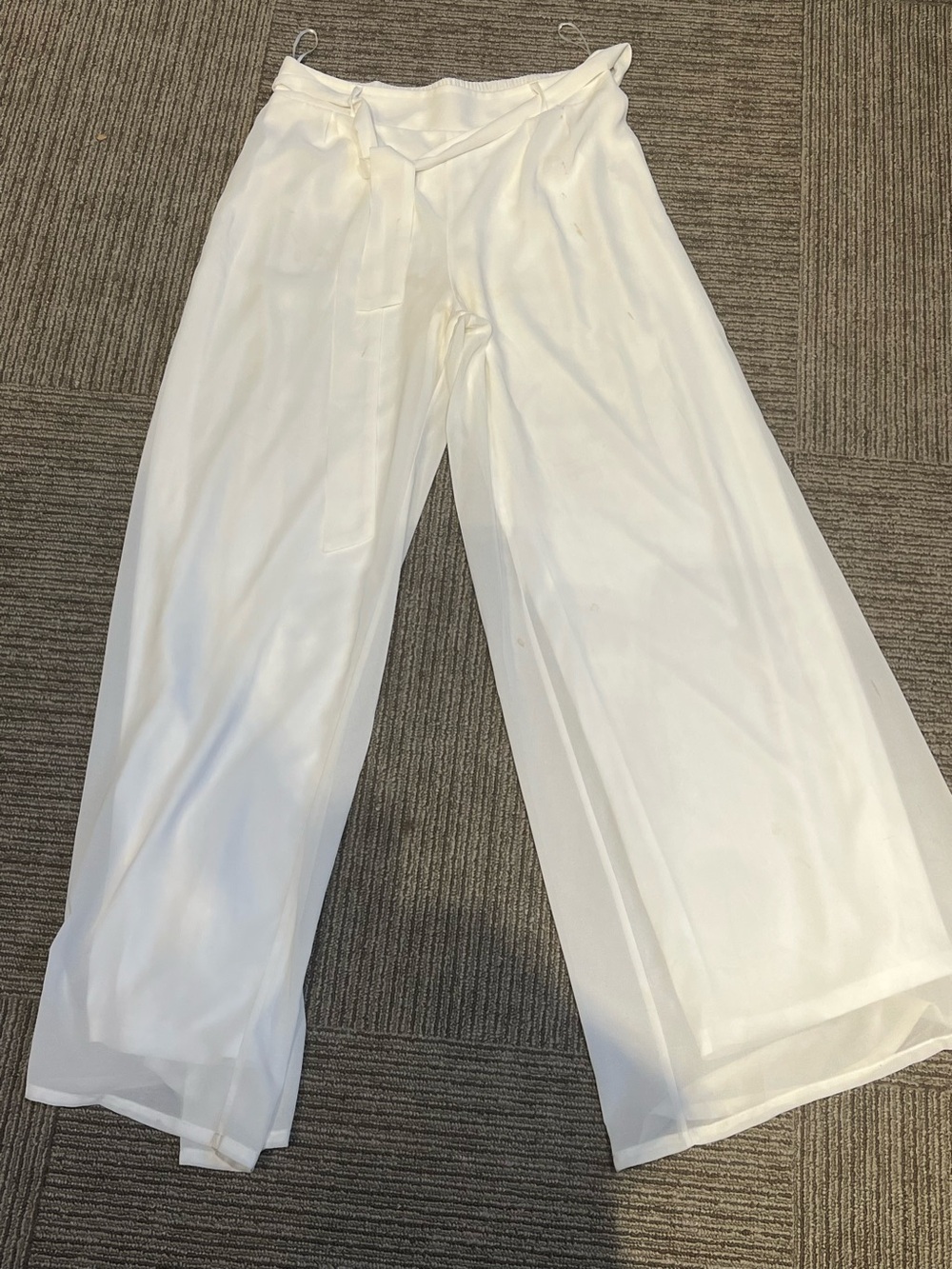 Flowy White Wide-Leg Sheer Overlay Pants